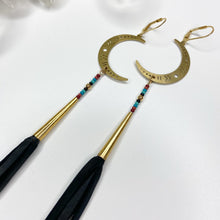 Load image into Gallery viewer, Autumn Crescent Moon Tassel Earrings