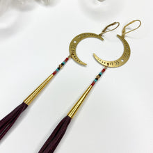Load image into Gallery viewer, Autumn Crescent Moon Tassel Earrings