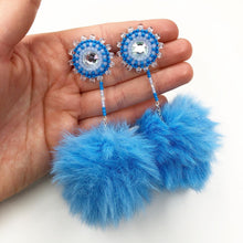 Load image into Gallery viewer, 3 in 1 Pom Pom Earrings - Blue