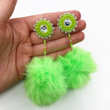 Load image into Gallery viewer, 3 in 1 Pom Pom Earrings - Green