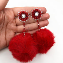 Load image into Gallery viewer, 3 in 1 Pom Pom Earrings - Red