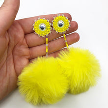 Load image into Gallery viewer, 3 in 1 Pom Pom Earrings - Yellow