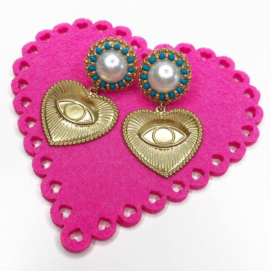 Valentines Heart Earrings - Blue Pearl
