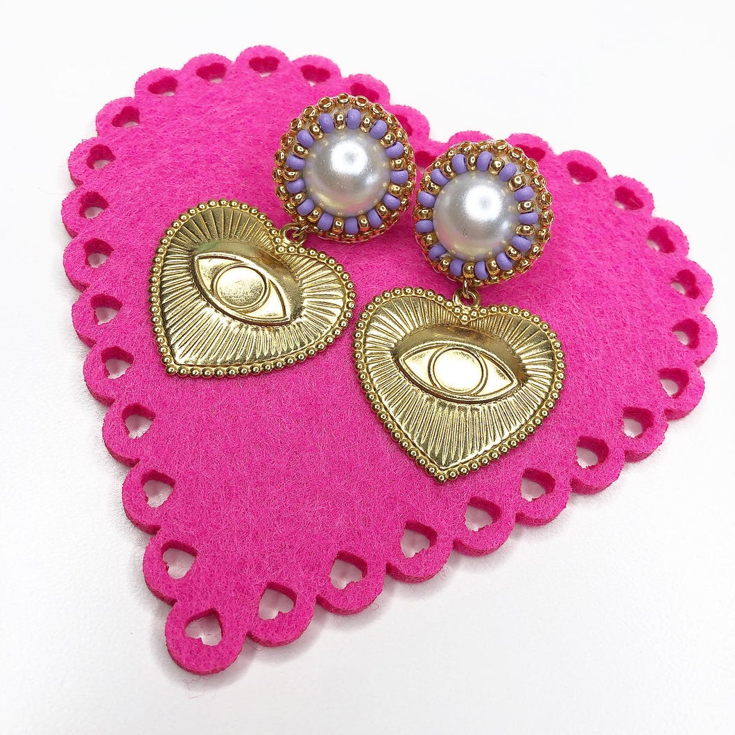 Valentines Heart Earrings - Lavender Pearl
