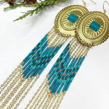 Load image into Gallery viewer, Winter's Wonder Statement Earrings - Gold/Teal