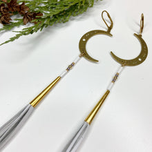 Load image into Gallery viewer, Winter's Wonder Crescent Moon Tassel Earrings