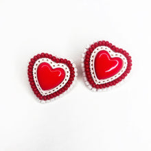 Load image into Gallery viewer, Red Heart beaded stud earrings
