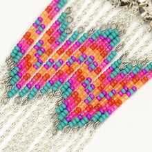 Load image into Gallery viewer, Large Silver Concho earrings with dangling beading in turquoise, hot pink, purple and orange with chain fringe