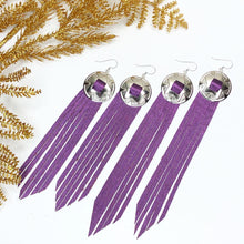Load image into Gallery viewer, Disco Fringe Leather Earrings - Metallic Purple