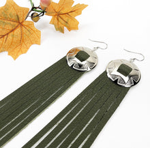 Load image into Gallery viewer, Fall Fringe Leather Earrings - Backwoods Green