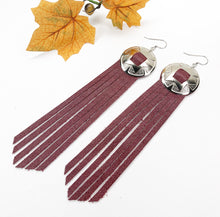 Load image into Gallery viewer, Fall Fringe Leather Earrings - Crimson Cranberry
