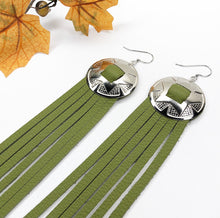 Load image into Gallery viewer, Fall Fringe Leather Earrings - Olive Green