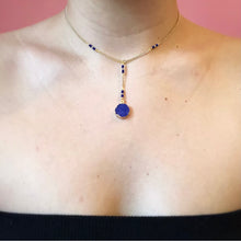 Load image into Gallery viewer, Royal Blue Faux Druzy Pendant on Gold chain with Blue Beaded Accents