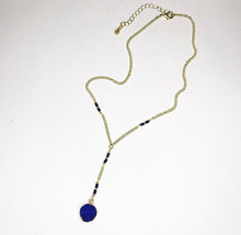 Load image into Gallery viewer, Royal Blue Faux Druzy Pendant on Gold chain with Blue Beaded Accents