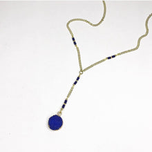 Load image into Gallery viewer, Royal Blue Faux Druzy Pendant on Gold chain with Blue Beaded Accents