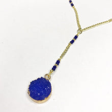 Load image into Gallery viewer, Royal Blue Faux Druzy Pendant on Gold chain with Blue Beaded Accents