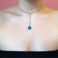 Load image into Gallery viewer, Turquoise Faux Druzy Pendant on Gold chain with Turquoise Beaded Accents