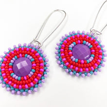 Load image into Gallery viewer, Neon Nirvana Drop Earrings - Purple Centre