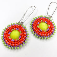 Load image into Gallery viewer, Neon Nirvana Drop Earrings - Yellow Centre