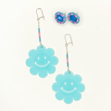 Load image into Gallery viewer, Neon Nirvana 3 in 1 Flower Power Earrings - Blue