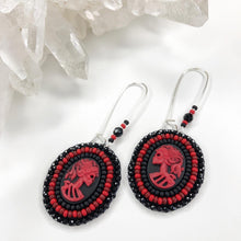 Load image into Gallery viewer, Haunted Victorian Cameo Earrings - Black & Red
