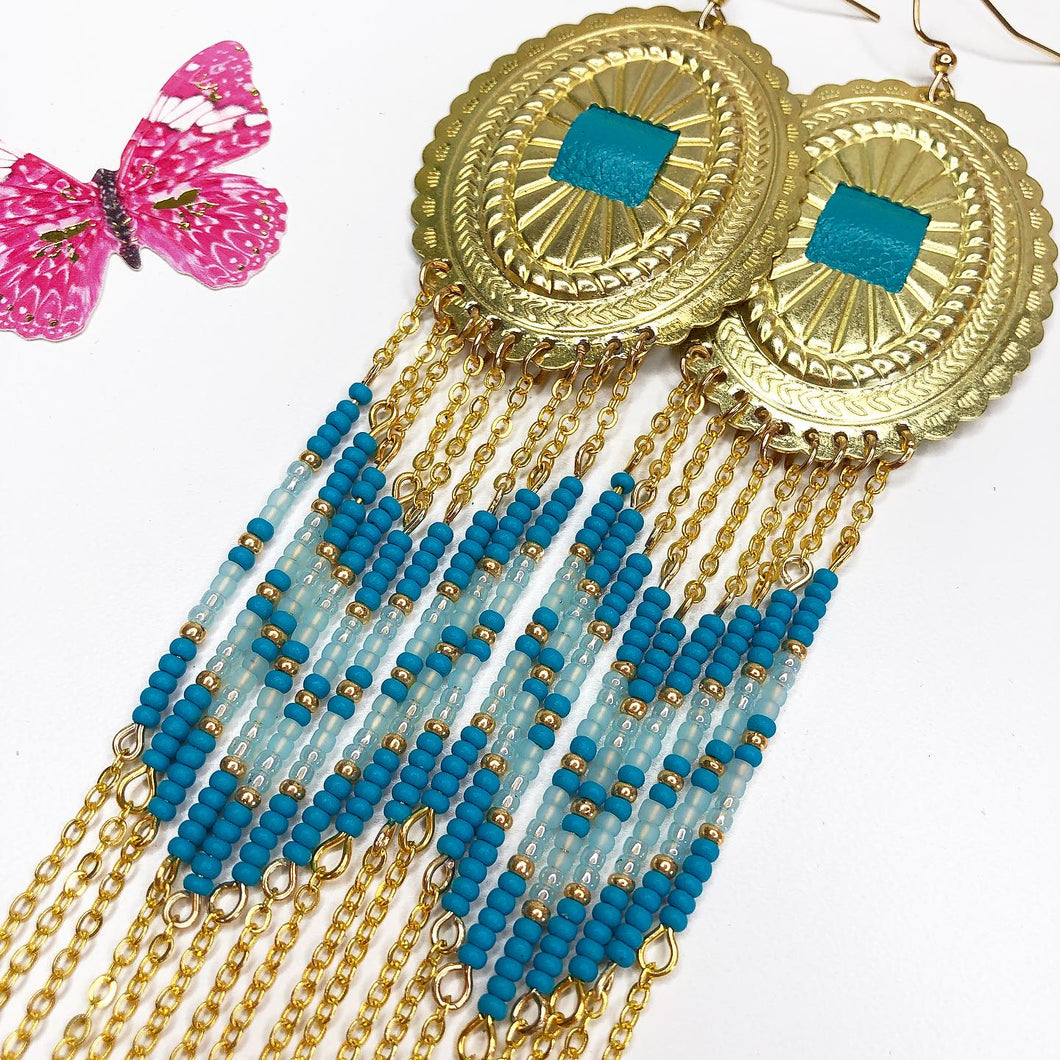 Spring Bloom Large Statement Earrings - Teal Breeze