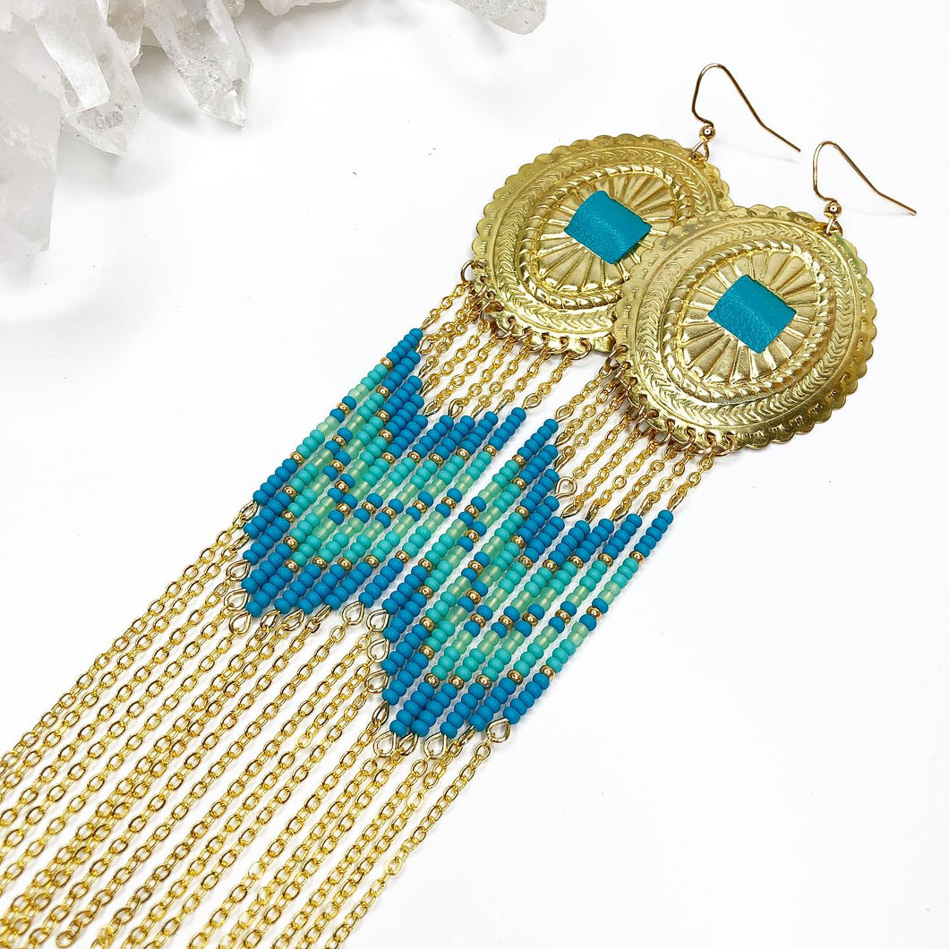 Summer Solstice  Statement Earrings - Gold/Teal