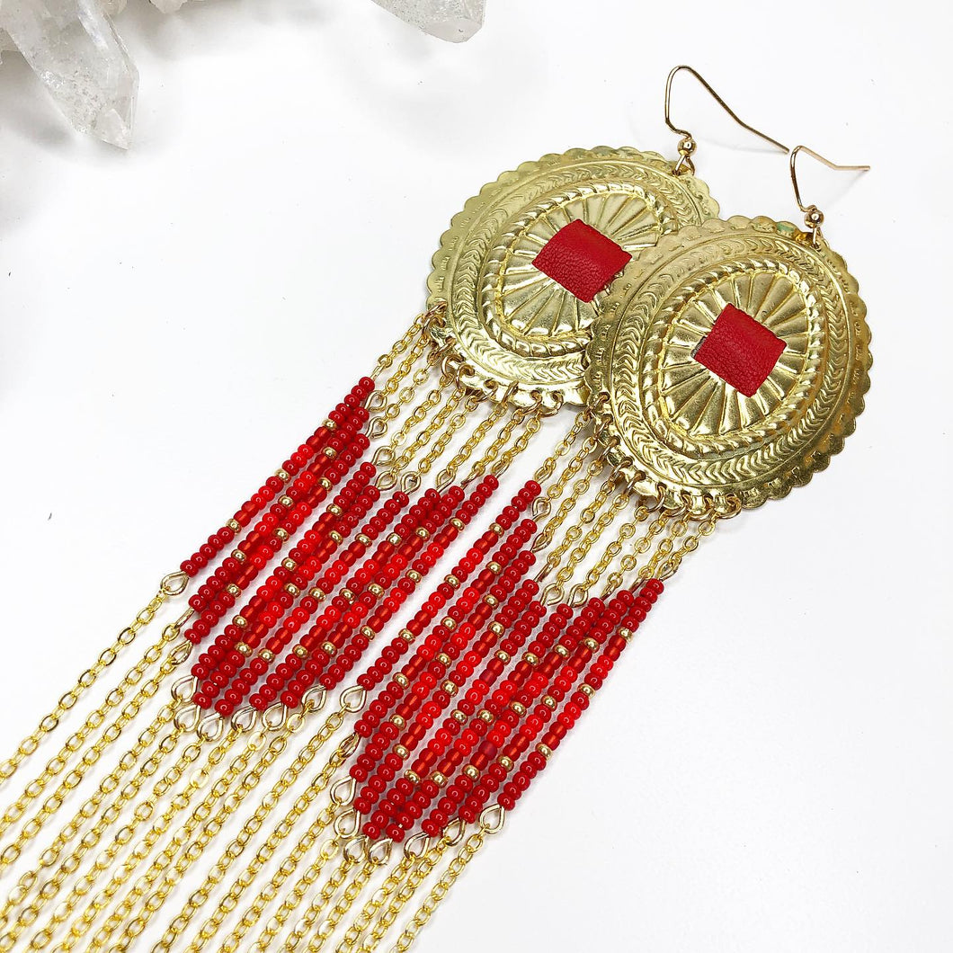 Summer Solstice  Statement Earrings - Gold/Red