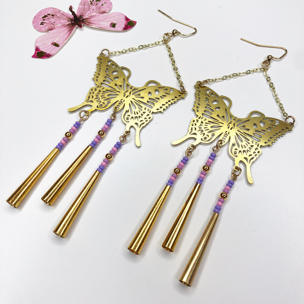 Spring Bloom - Butterfly Earrings - Gold/Purple/Pink