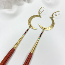 Load image into Gallery viewer, Autumn Crescent Moon Tassel Earrings
