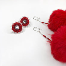 Load image into Gallery viewer, 3 in 1 Pom Pom Earrings - Red
