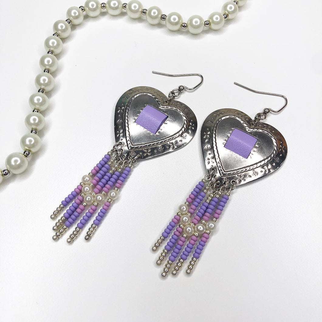 Valentines Heart Concho Earrings - Lavender