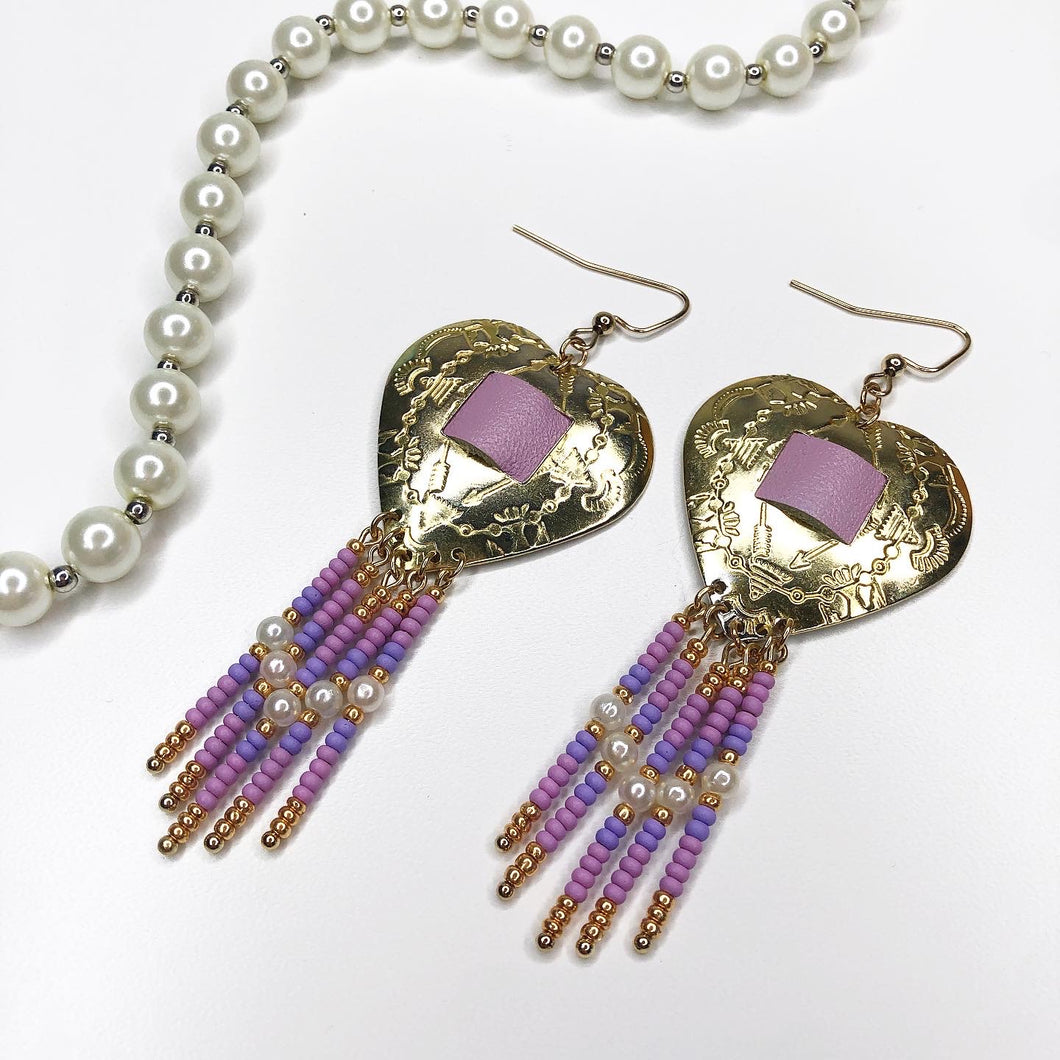 Valentines Heart Concho Earrings - Pink