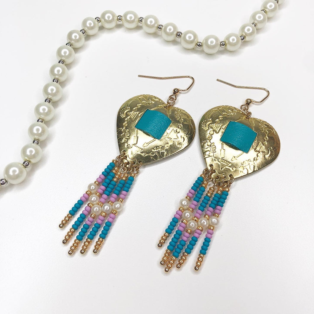 Valentines Heart Concho Earrings - Turquoise