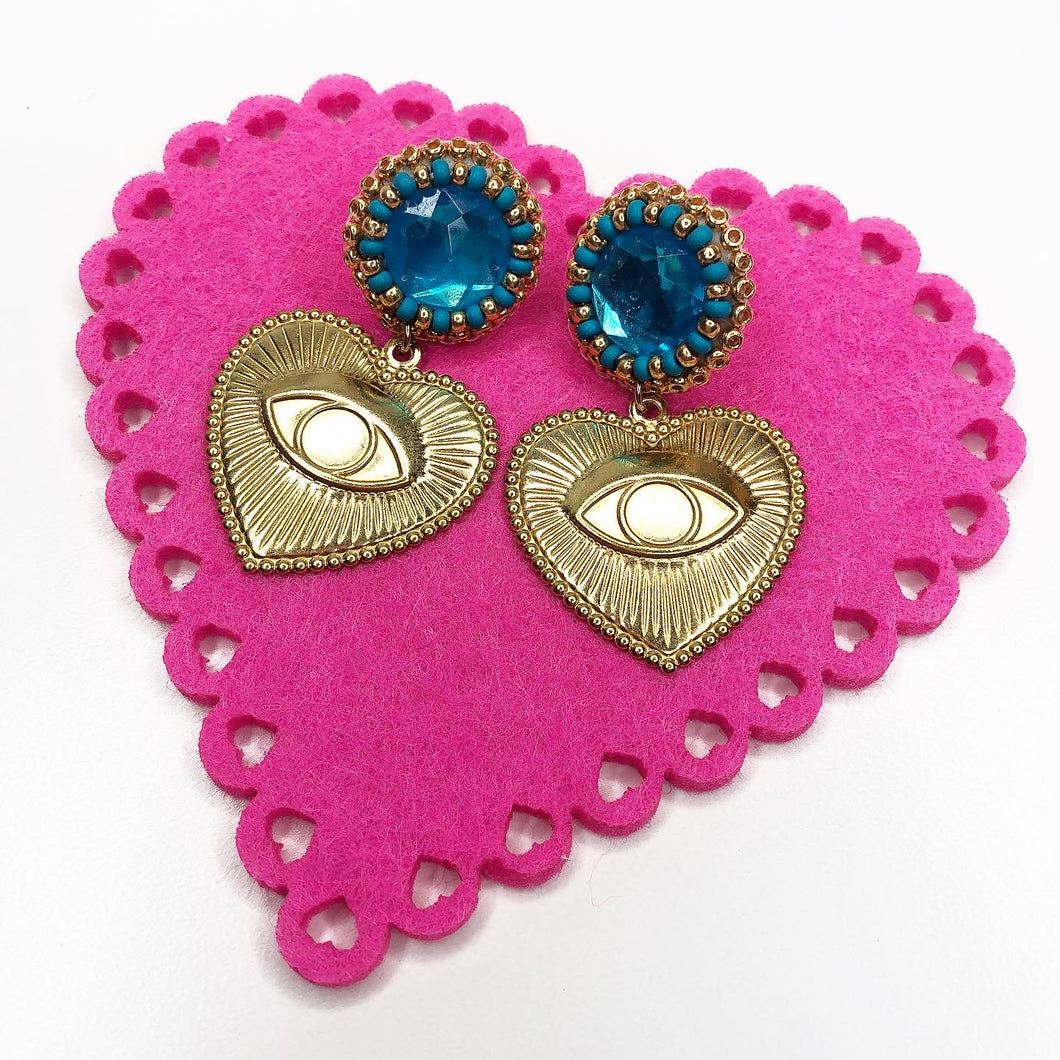 Valentines Heart Earrings - Blue Gem