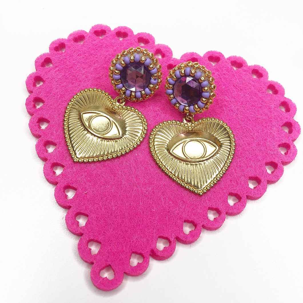 Valentines Heart Earrings - Lavender Gem
