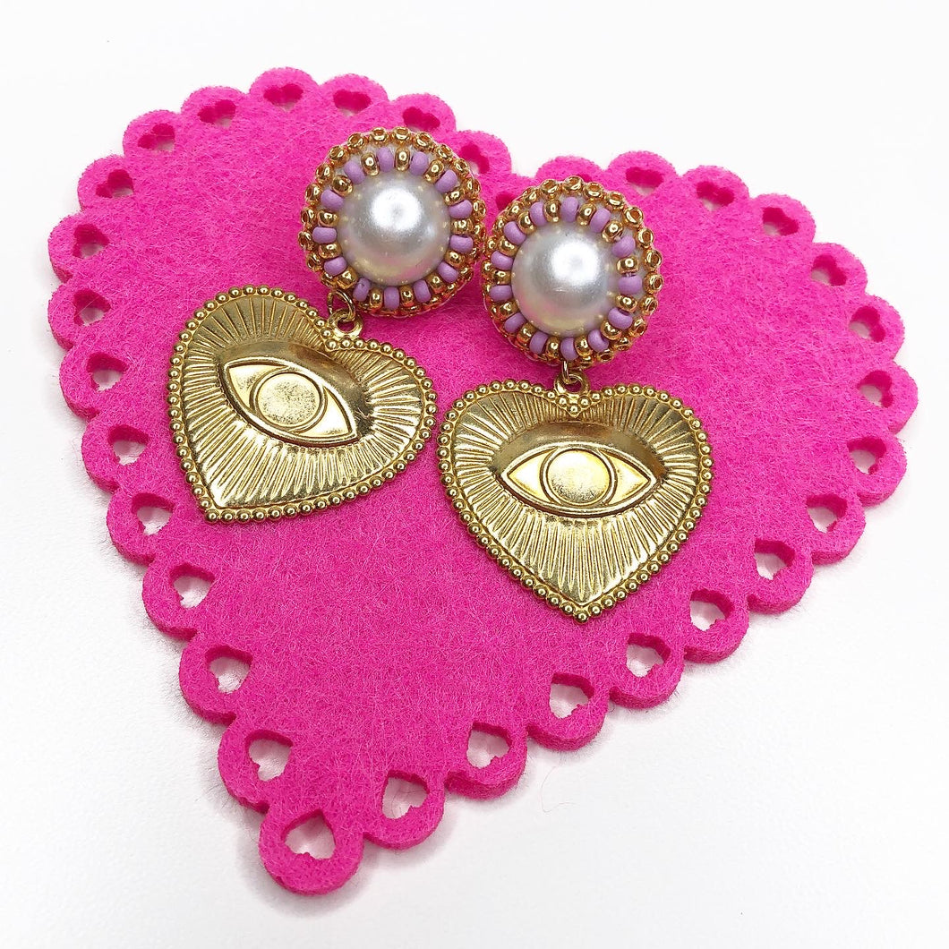 Valentines Heart Earrings - Pink Pearl