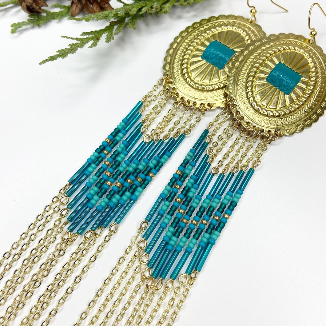 Winter's Wonder Statement Earrings - Gold/Teal