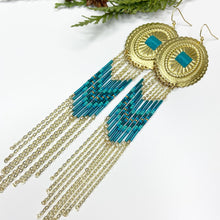 Load image into Gallery viewer, Winter&#39;s Wonder Statement Earrings - Gold/Teal
