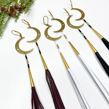 Load image into Gallery viewer, Winter&#39;s Wonder Crescent Moon Tassel Earrings
