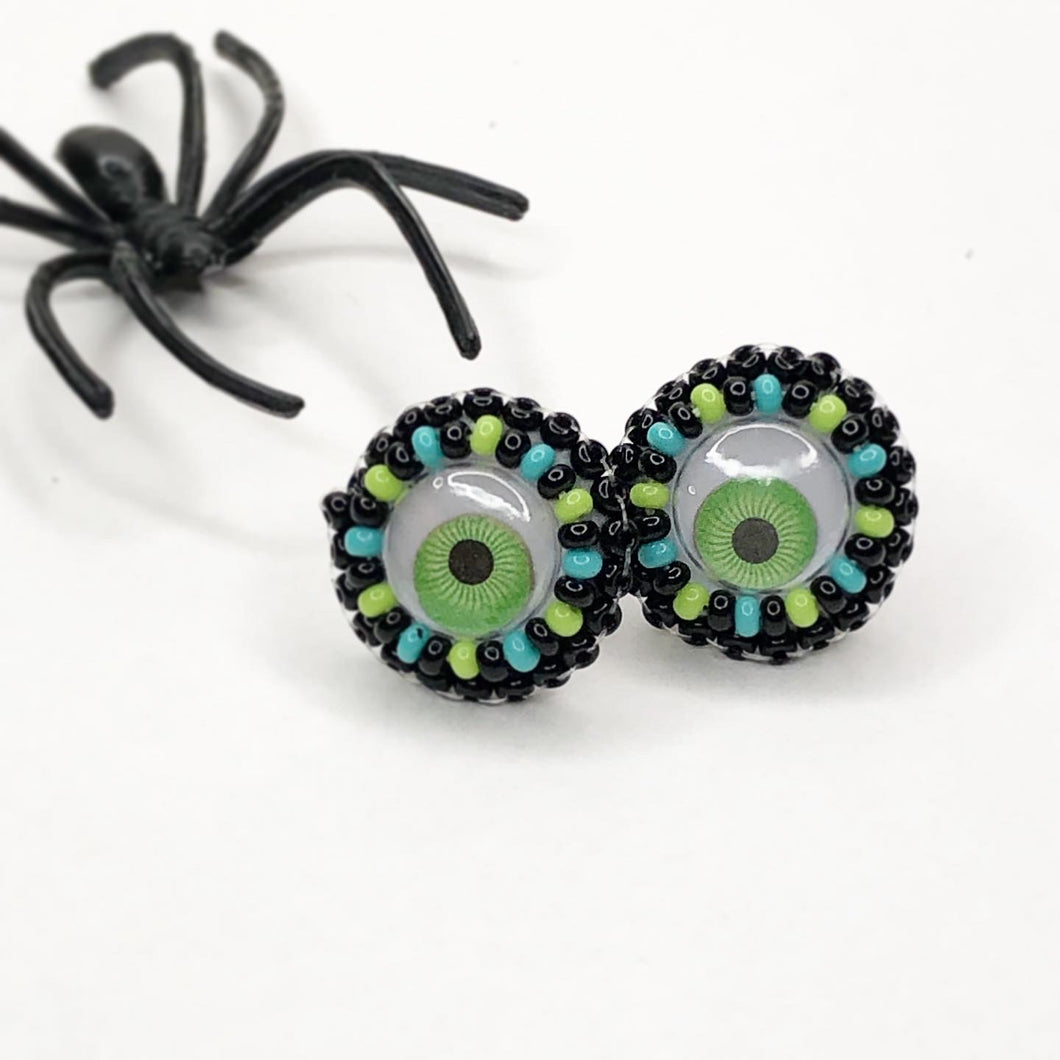 Spooky Eye Stud Earrings - Green