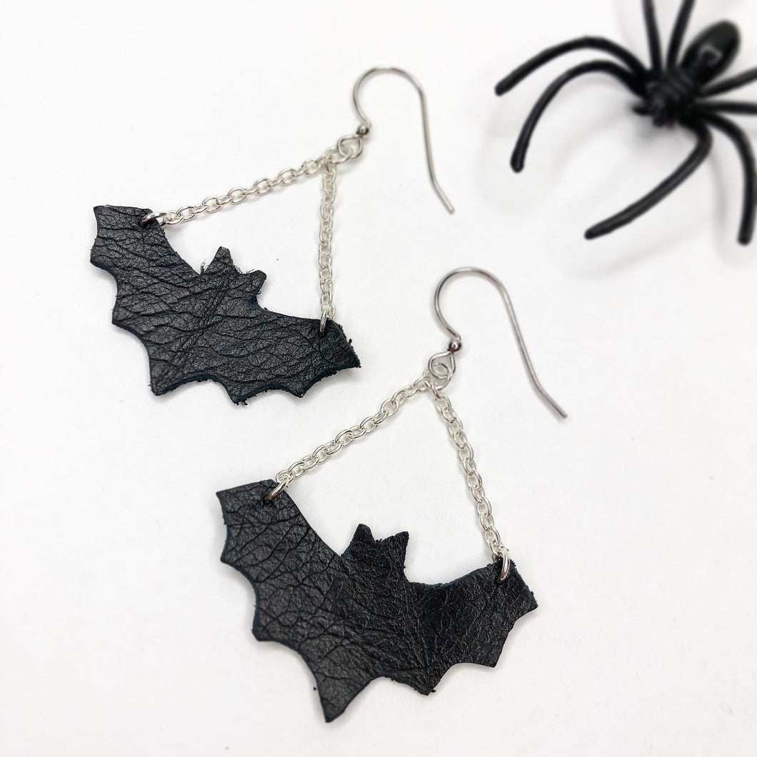 Spooky Leather Bat Earrings