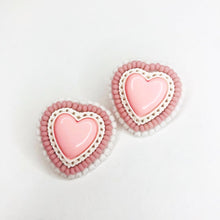 Load image into Gallery viewer, Pink Heart beaded stud earrings
