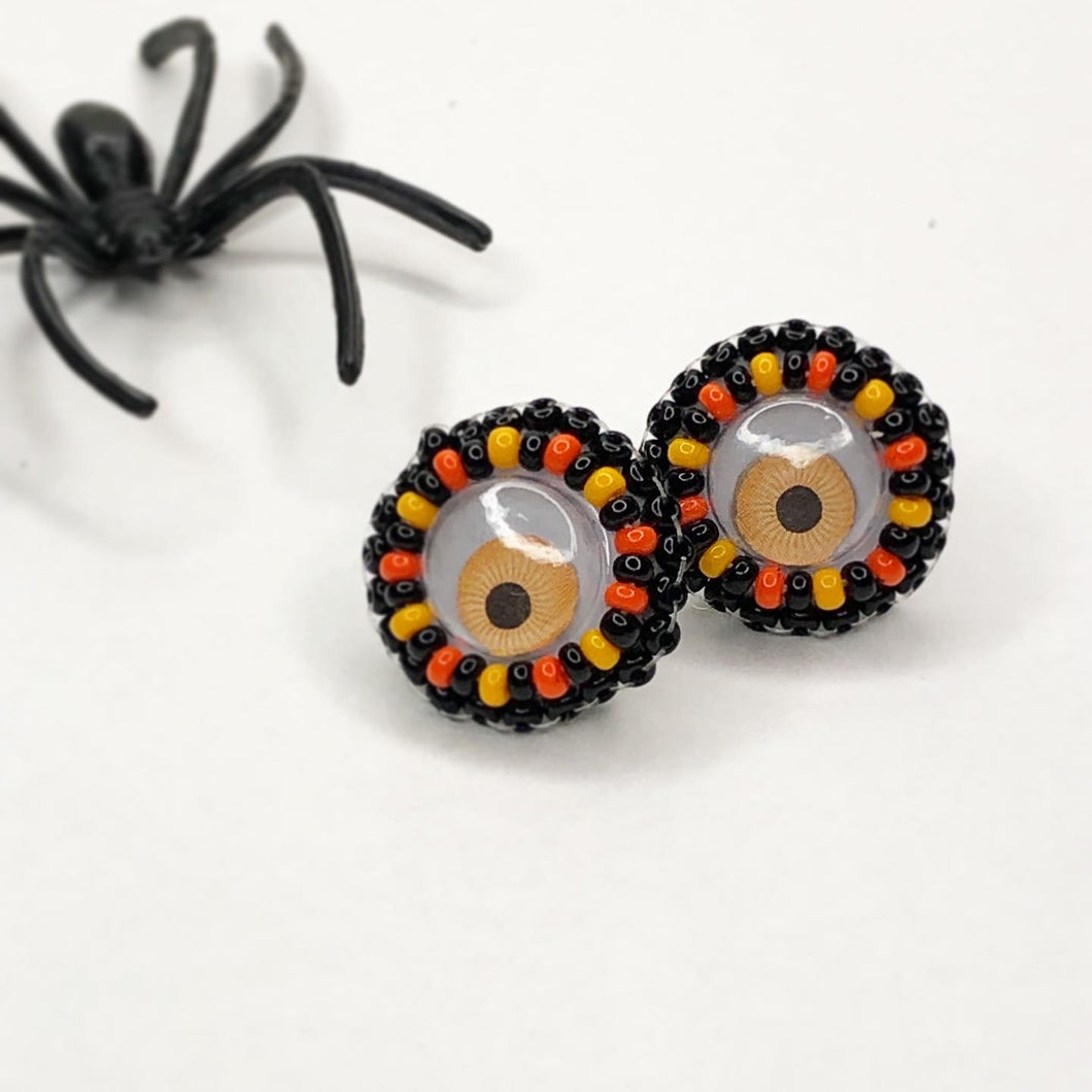 Spooky Eye Stud Earrings - Orange