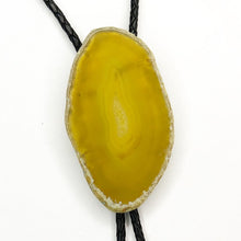 Load image into Gallery viewer, Bright Yellow agate bolo tie on black leather cord
