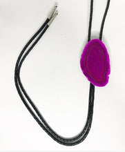 Load image into Gallery viewer, Pink Agate Slice on Black Leather Cord Bolo Tie
