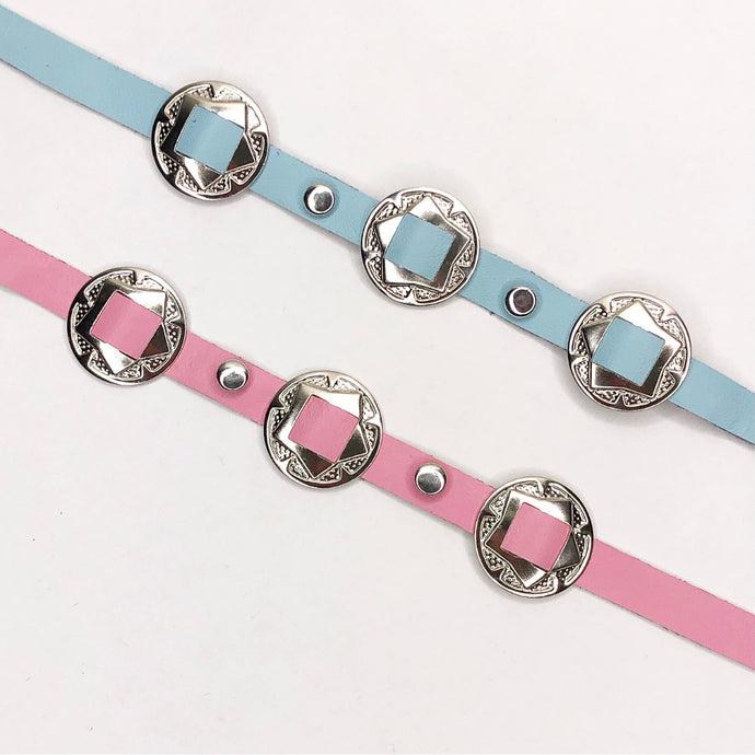 Pastel Leather Concho Chokers in Pastel Blue and Pastel Pink with 3 round star conchos