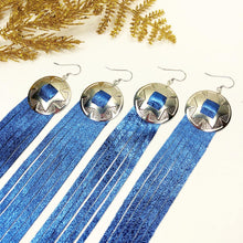 Load image into Gallery viewer, Disco Fringe Leather Earrings - Metallic Blue
