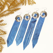 Load image into Gallery viewer, Disco Fringe Leather Earrings - Metallic Blue
