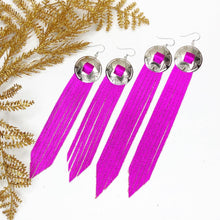 Load image into Gallery viewer, Disco Fringe Leather Earrings - Metallic Pink
